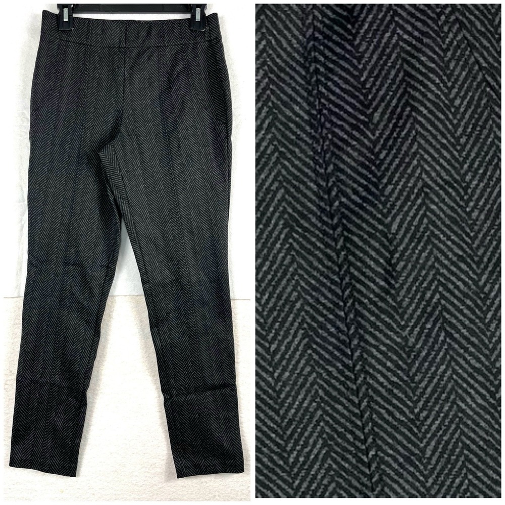 Thalian Herringbone Stretch Pants Small Tailored Slim Fit Gray Black Trousers